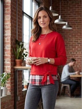 Red Plaid Layered Women's Sweatshirt